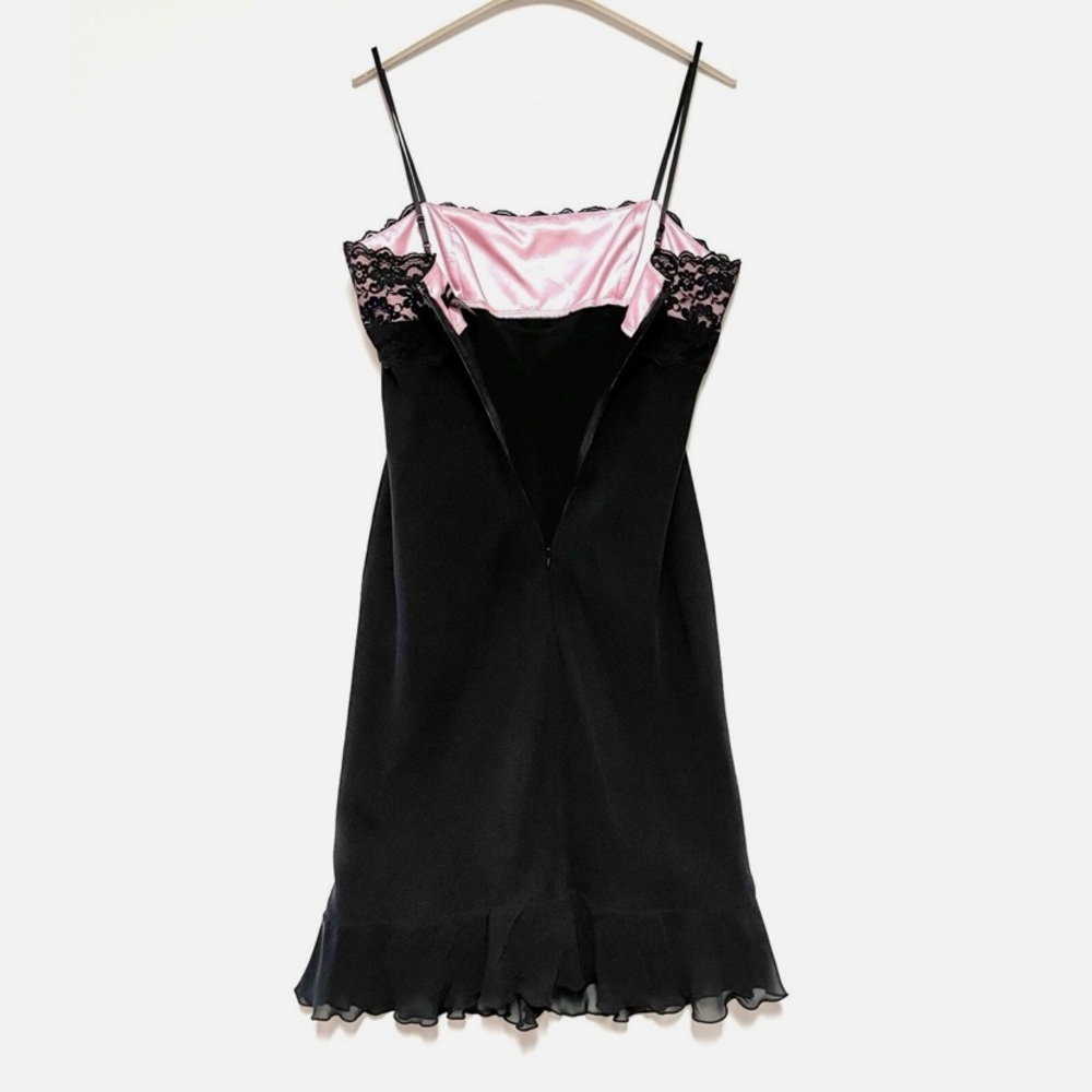 100% Silk 00s Express Black Lace & Pink Cocktail Dress - Picture 4 of 14